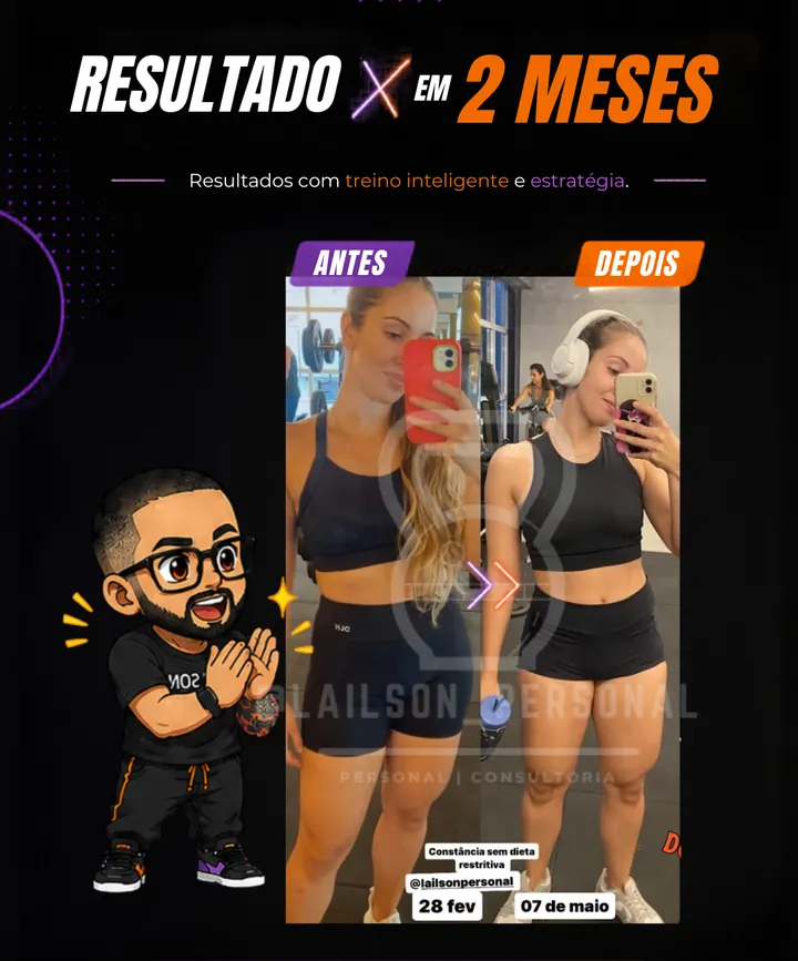 Antes e depois de aluna em 2 meses
